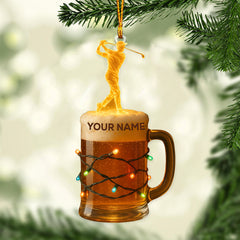 Maxcorners Personalized Golf Beer Ornament, Custom Name Golfer Christmas Ornament, Funny Golf and Beer Xmas Gift for Men, Golfer Tree Decoration MT1611