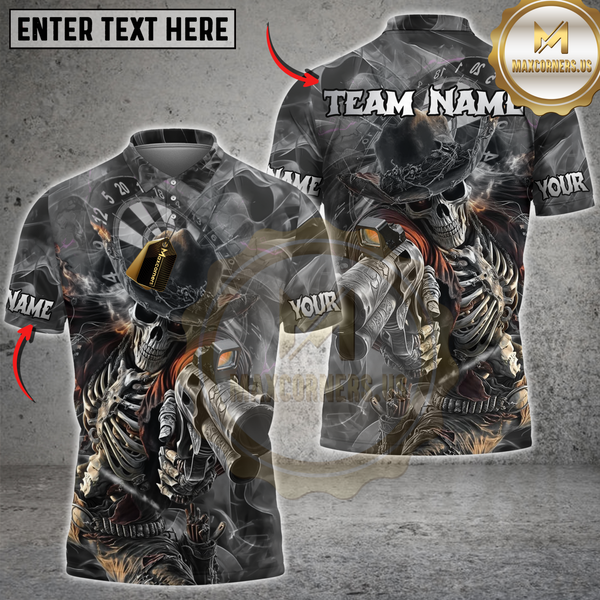 Maxcorners Darts Skeleton Gunslinger Multicolor Customized Name, Team Name 3D Shirts
