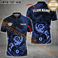 Maxcorners Billiard Ball 8 Dragon Yin Yang Pool Multicolor Options Personalized Name, Team Name 3D Polo Shirt