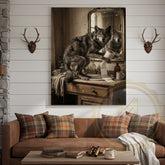 Maxcorners Wolf Canvas Rustic Bathroom Mirror Reflection Vanity Canvas Wall Art