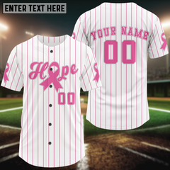 Maxcorners Short Sleeve Classic Baseball Jersey Custom Pink Ribbon Pinstripe Fan Shirt For Men LM2608