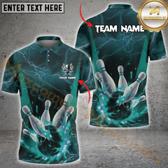 Maxcorners Gear With Skull Thunder Lightning Bowling Jersey Multicolor Option Customized Name, Team Name 3D Polo Shirt