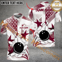 Maxcorners Ball And Pins Star Back To School Bowling Jersey Multicolor Option Customized Name, Team Name 3D Polo Shirt