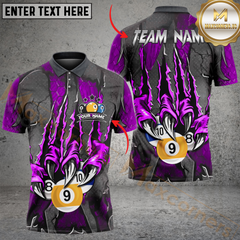 Maxcorners Billiard Monster Claw Scratch Personalized Name, Team Name 3D Shirt (4 Colors)
