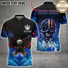 Maxcorners Bowling Eagle Blaze US Flag Multicolor Option Customized Name, Team Name 3D Polo Shirt