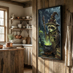 Maxcorners Wizard Raccoon Brewing Magic Potion Fantasy Art Canvas Wall Art