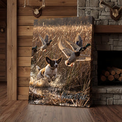 Maxcorners Classic Duck Hunting Dogs And Flying Mallards Personalized Name Canvas