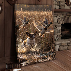 Maxcorners Classic Duck Hunting Dogs And Flying Mallards Personalized Name Canvas
