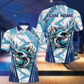 Maxcorners Personalized Blue Camo Shark Bowling Team Shirts For Men Custom Shark Bowling Polo, Quarter Zip Shirt Lm173