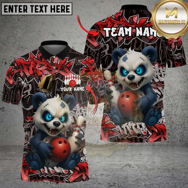 Maxcorners Bowling Graffiti Panda Multicolor Customized Name, Team Name 3D Shirts