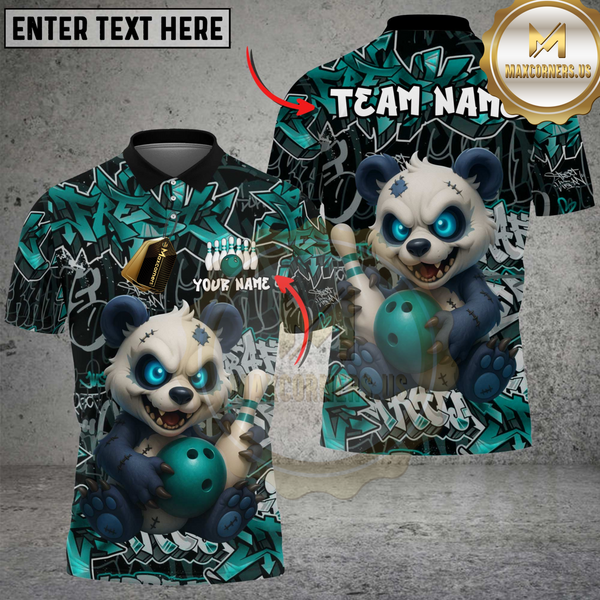 Maxcorners Bowling Graffiti Panda Multicolor Customized Name, Team Name 3D Shirts