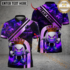 Maxcorners Golden Fire King Golf Polo Shirt, Customized Name & Team Name 3D Shirts (4 Colors)