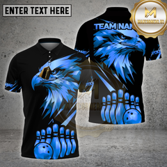 Maxcorners Bowling Shirt Golden Eagle Black Background Multi Options Personalized Name, Team Name 3D Shirt