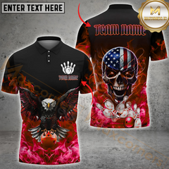 Maxcorners Bowling Eagle Blaze US Flag Multicolor Option Customized Name, Team Name 3D Polo Shirt