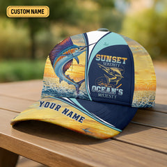 Maxcorners Sunset Serenity Ocean's Majesty, Fishing Trucker Hat, Fishing Hook Hat, Fishing Cap For Men, Fishing Gifts For Dad
