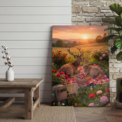 Maxcorners Romantic Deer Couple Sunset Picnic Personalized Name Canvas