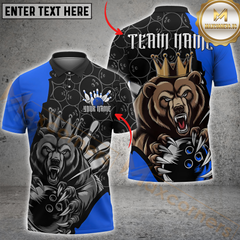 Maxcorners Bowling Bear King Ball Pattern Multicolor Customized Name, Team Name 3D Polo Shirt