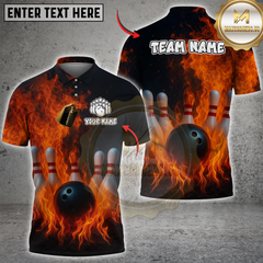 Maxcorners Bowling And Pins Flame Multicolor Customized Name, Team Name 3D Shirts