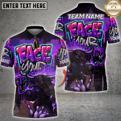 Maxcorners Bowling Shirt Face Your Fear Graffiti Minotaur Multioptions Personalized Name, Team Name Unisex 3D Shirt (4 Colors)