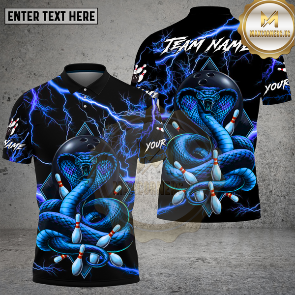 Maxcorners Bowling Electric Green Cobra Lightning Strike Design Multi Options Personalized Name Team Name 3D Shirt