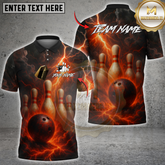 Maxcorners Bowling Ball And Pins Fire Storm Multicolor Customized Name, Team Name 3D Shirt