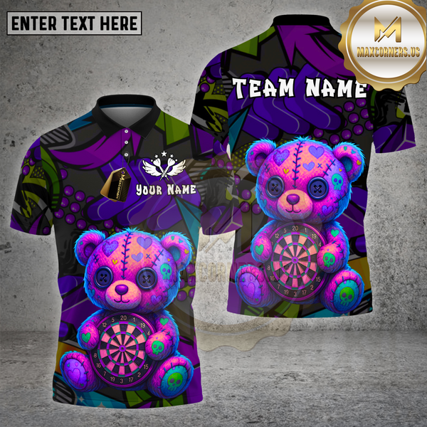 Maxcorners Dartboard Teddy Bear Patchwork Graffiti Style Multi Options Personalized Name Team Name 3D Shirt