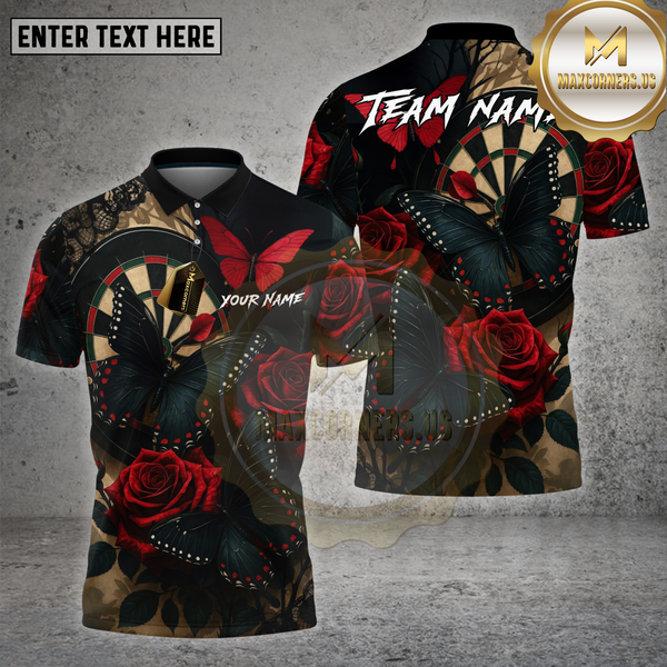 Maxcorners Dartboard Butterfly Rose Gothic Art Design Multi Options Personalized Name Team Name 3D Shirt