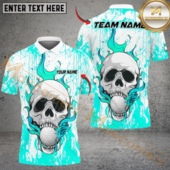 Maxcorners Flaming Skull Golf Polo Customized Name, Team Name 3D Shirts (4 Colors)