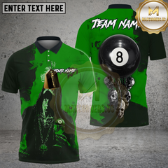 Maxcorners Billiards Ball 8 Smoke Drink Chain Skull Personalized Name Shirt Green TU0808