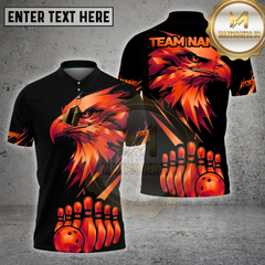 Maxcorners Bowling Shirt Golden Eagle Black Background Multi Options Personalized Name, Team Name 3D Shirt