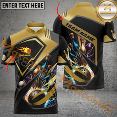 Maxcorners Ball And Pins Digital Golden Bowling Jersey Multicolor Options Personalized Name, Team Name 3D Shirt