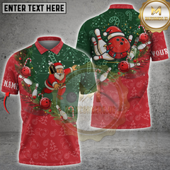 Maxcorners Christmas Santa Mens Bowling Polo, Quarter Zip Shirt Custom Christmas Team Bowling outfit For Men LM2707