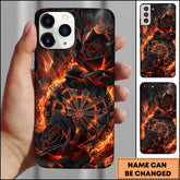 Maxcorners Darts Black Rose Fire Dartboard Personalized Name Phone Case