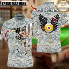 Maxcorners Billiards 9-Ball Camo American Wings Personalized Name Shirt (4 Colors)