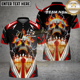 Maxcorners Bowling Flaming Skull Strike Multicolor Customized Name, Team Name 3D Shirts