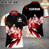 Maxcorners Ball And Pins Broken Fire Pattern Bowling Jersey Multicolor Option Customized Name, Team Name 3D Polo Shirt