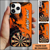 Maxcorners Darts Orange Black Splash Dartboard Personalized Name Phone Case