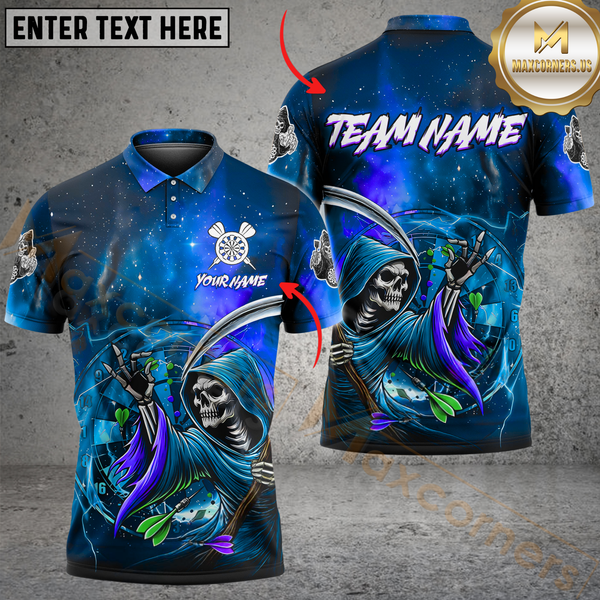 Maxcorners Darts Galaxy Reaper Multicolor Option Customized Name, Team Name 3D Polo Shirt