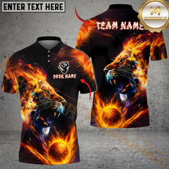 Maxcorners Flaming Lion Golf Polo Shirt, Customized Name & Team Name 3D Shirts (4 Colors)