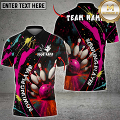 Maxcorners Bowling Pins Splash Paint Multicolor Customized Name, Team Name 3D Shirts