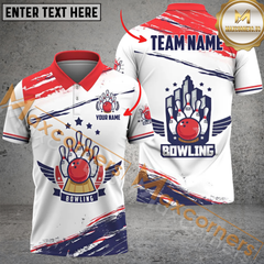 Maxcorners USA Flag Bowling Jersey Customized Name, Team Name 3D Polo Shirt