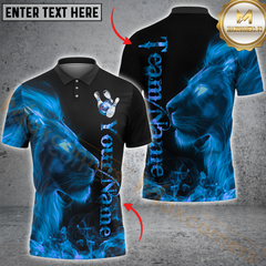 Maxcorners Bowling Lion Fire Flame Multicolor Customized Name, Team Name 3D Polo Shirt