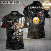 Maxcorners Billiards 9-Ball Camo American Wings Personalized Name Shirt (4 Colors)