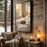 Maxcorners Peaceful Raccoon Sleeping in Sunlit Bedroom Oil Painting Canvas Wall Art