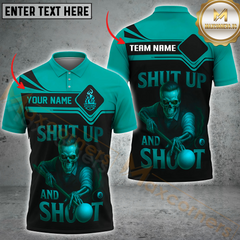 Maxcorners Billiard Shut Up and Shoot Skull Style Multicolor Personalized 3D Shirt