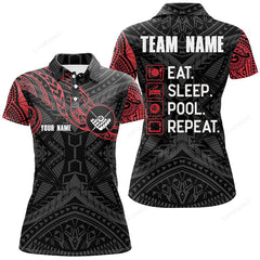 Maxcorners Billiard Black Red Tribal Pattern Custom Name Polo Shirts For Women