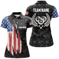 Maxcorners Billiard 8 Ball Pattern American Flag Custom Name Polo Shirts For Women