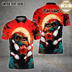 Maxcorners Bowling And Pins Multicolor Godzilla Pattern Customized Name 3D Shirt