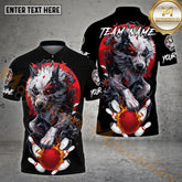 Maxcorners Bowling & Pins Wolf With Dragon Pattern Multicolor Options Personalized Name, Team Name 3D Polo Shirt (4 Colors)