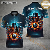 Maxcorners Billiard Skull Fire Flame Pattern Multicolor Options Personalized Name, Team Name 3D Polo Shirts (4 Colors)